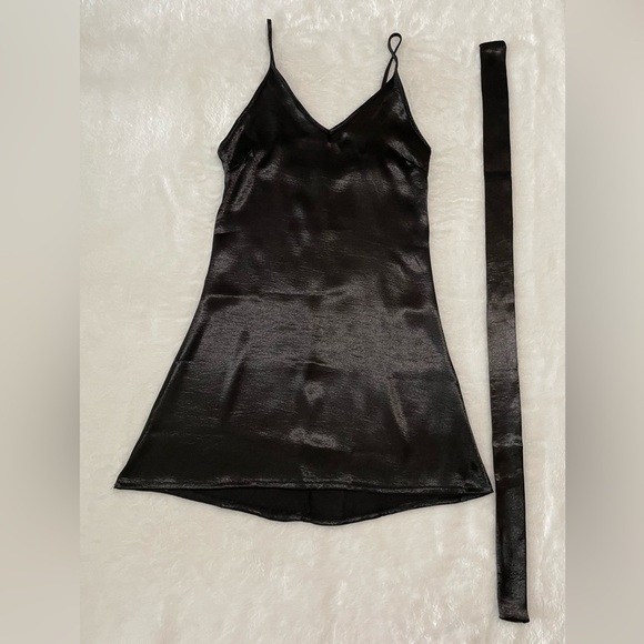 BNWT Sexy Little Black Dress LBD Silky Sash Tie Zipper Back Zaful Straps​ - Picture 4 of 8